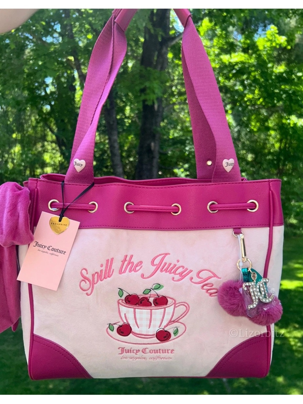 NEW! NWT JUICY COUTURE Daydreamer Sweet Tea Party Velour Tote in Pink Clay